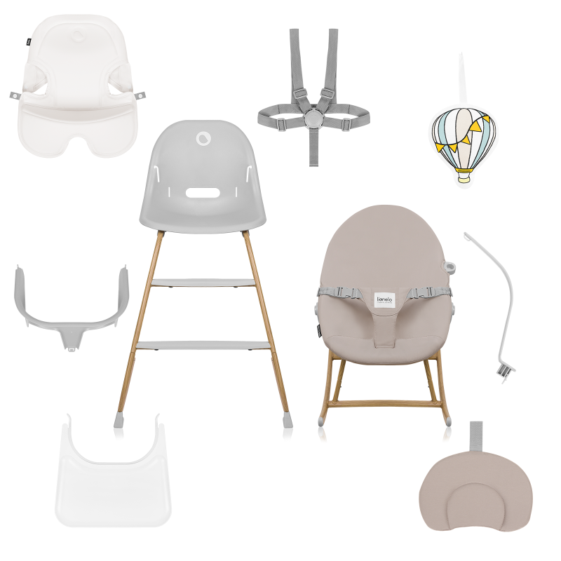 Lionelo Dalia Set Grey Stone Natural — High Chair and Baby Rocker